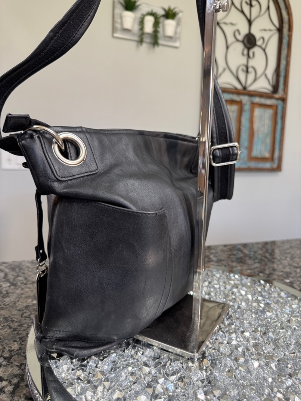 Rossetti Black faux Leather Shoulder Bag - Classic Everyday Tote - Picture 7 of 13